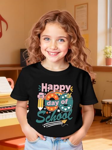 Image of Ithalt 100 Days of School Shirt for Kids Boys Girls Happy 100th Day of School Tshirt Kindergarten Tops 4-11y
