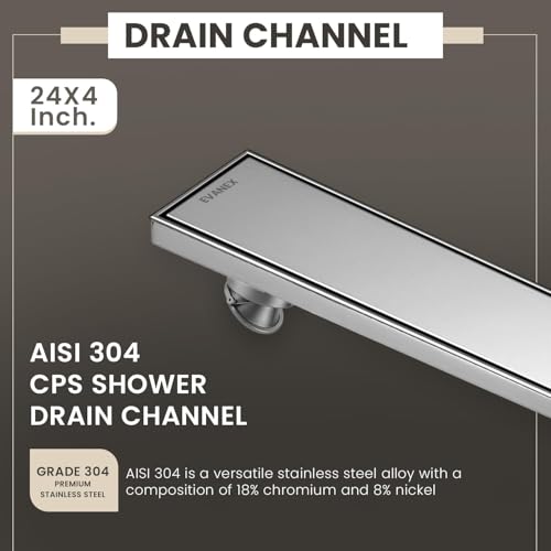 Image of EVANEX Tile Insert Shower Drain | 24x4 Inches Floor Drain Channel | Waste Water Bathroom Drain Channel | 304 Stainless Steel Invisible Bathroom Drainer with Anti Cockroach Trap