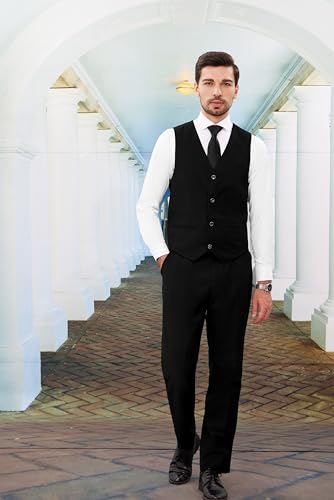 MAGE MALE Mens Suits Slim Fit 3 Piece Tuxedo Suit One Button Solid Prom Wedding Party Blazer Vest Pants Set with Tie4