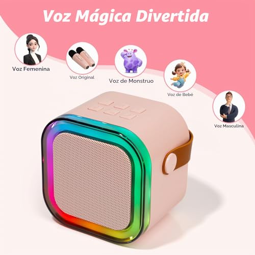 Miniatura 3 de Mini máquina de Karaoke con 2 micrófonos inalámbricos, Luces LED, Efectos de Voz, Altavoz portátil para niños de 3, 4, 5, 6, 7, 8, 9, 10, 11, 12 años o más, Regalo de cumpleaños para niñas de (Pink)