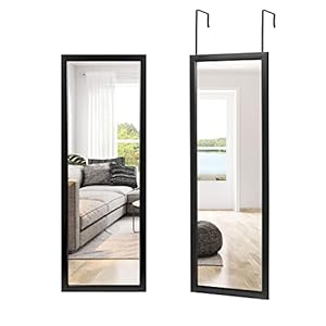 NeuType Full Length Mirror Hanging Over The Door or Leaning Against/ Mounted On Wall, 43″x16″, Black, No Stand