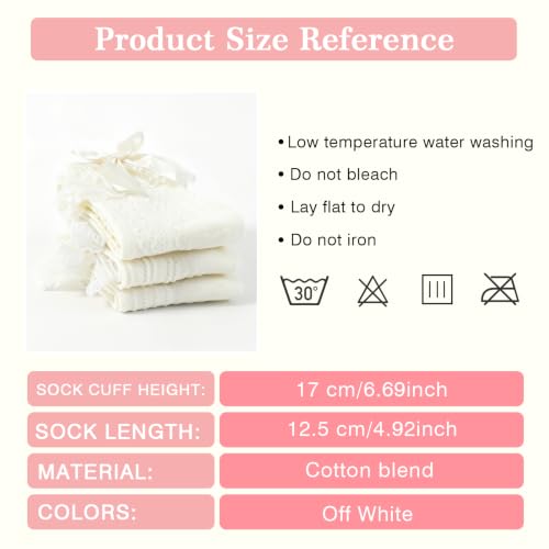 Image of YOYOU Lace Socks Women Off White Bow Lace Ruffle Ankle Socks for Dress Lolita 3 Pairs