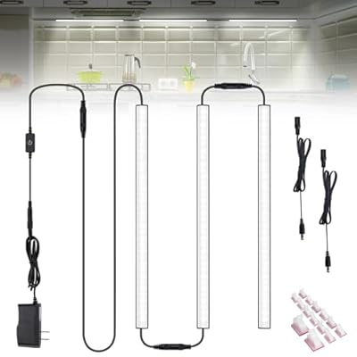 JUSJUBR 3 Pcs 12 Inch LED Under Cabinet Lighting, Under Counter Lighting 6000K Cool White, Dimmable Closet Light, Plug and Play, LED Light Bars for Kitchen Cabinet, Cupboard, Closet, Desk