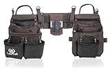 LAUTUS Heavy Duty Top Grain Leather Tool Belt for Framers, Carpenters & Electricians, 18 Pockets, Hammer Holder, 2 D-Rings, 2 Loops, Tape Measure Clip, Thick Belt