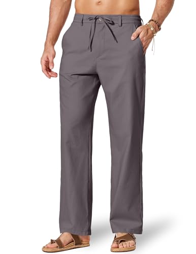 Image of COOFANDY Men's Cotton Linen Pants Casual Drawstring Dress Pants Beach Summer Lightweight Trousers