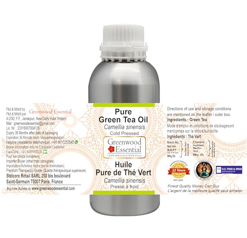 Image of Greenwood Essential Pure Green Tea Oil (Camellia sinensis) | Cold Pressed | Natural | Undiluted | For Diluting Essential Oils | For Skin & Massage | Men & Women | 1250ml