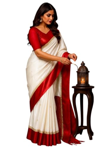 Image of Women's Glory Banarasi Satin Silk Saree with Rich Gold Silver Zari Floral Embroidery | Kanjivaram Style | Traditional Wedding & Festive sadi with Contrast Border