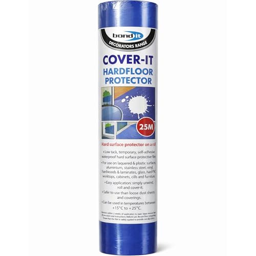 Bond It Cover-It Hard Floor Protector Roll 600mm x 25m Self Adhesive Floor Protection Film Waterproof Temporary Surface Cover for Decorating Building & Renovation Projects