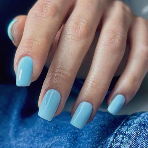 XCREANDO Glitter Ombre Pink Short Coffin Short Coffin Press on Nails Medium Press ons, Medium Square Glue on Nails Fake Nails for Women, Ballerina T Shape Acrylic False Nail Natural Handmade