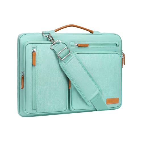 Image of MOSISO 360 Protective Laptop Shoulder Bag,14 inch Computer Bag Compatible with HP Lenovo Dell ASUS Acer, HP, Dell Latitude, Lenovo,Side Open Messenger Bag with 4 Zipper Pockets&Handle, Aqua Green