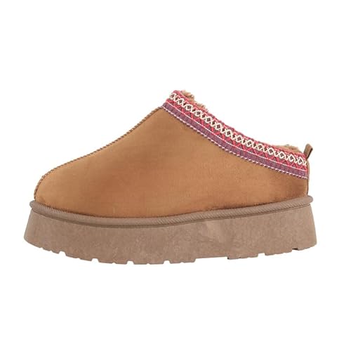 SHUESTE Women's Suede Slippers,Ladies Lined Indoor Platform Fluffy Shoes,Faux Fur Warm,Slip On,Plush Thermal with Anti-Skid Sole,Outdoor Winter Slipper（MOBI3-CAMEL,UK6）