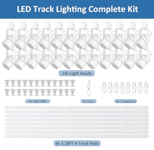 Image of GU10 LED 3CCT White Track Lighting Kit 3000K /4000K /6000K Adjustable with 26FT H-Type Track Light Rails, 24PCS Ceiling Spotlight Fixture with Replaceable GU10 Bulbs