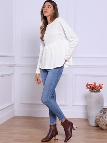 Allegra K Waffle Knit Top for Women's 2025 Long Sleeve Babydoll Peplum Loose Casual Fall Winter Blouses4