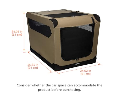 Image of Amazon Basics Portable Folding Soft Dog Crate for Cat, Dog, Rabbit, Double Door with Mesh Ventilation, Collapsible, Easy to Set Up, Large 36 inch x 24 inch x 24 inch, Tan