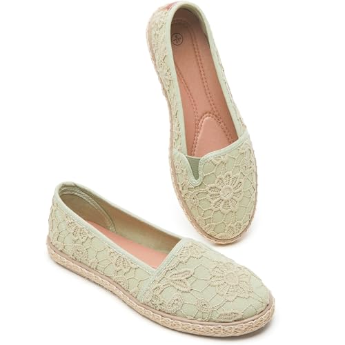 Image of BABUDOG Women's Flats with Flower Embroideried,White Lace Ballet Flats,Comfortable Dress Flats