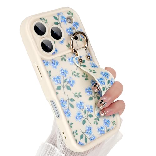 Coque iPhone 17 Pro Max avec dragonne et support motif fleur