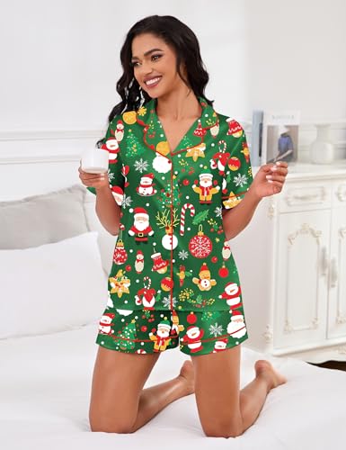 Image of SHESHOW Satin Pajamas for Women Set Preppy Animals Pjs Short Sleeve Shorts 2 Piece Loungewear Sets XS-XXL