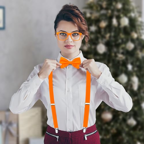 ONUPGO Neon Suspenders, Bow Tie, Sunglasses Accessory Set for Men Women, 80s Dress Up Costumes Clip on Suspenders4