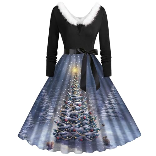 Robe de Noël pour femmes longue col en V cocktail chic soirée hiver