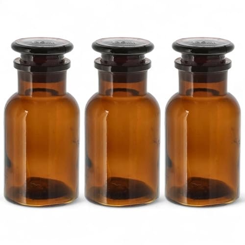 GMMH 3 x Frasco de farmacia Botella de cuello ancho Tapón de vidrio Apothicario Laborglas redondo hombro Biberones de cuello Laborgläser Hombro - Verde, 125 ml
