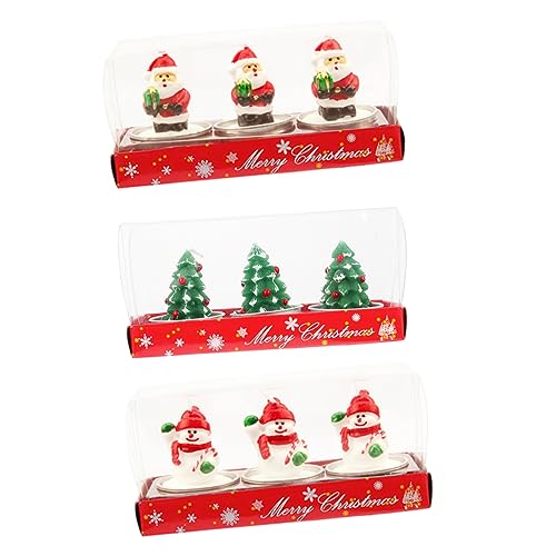 Cabilock 9pcs Christmas Candle Decor Festive Xmas Elements for Holiday Home Cafe and Party Decorations Includes Standing Santa Snowman and Christmas Tree Candles