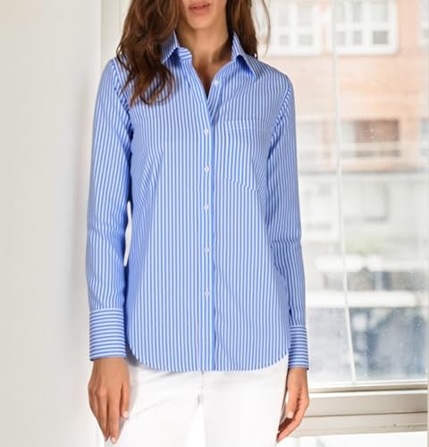 Beninos Striped Button Down Shirts for Women Dress Shirts Long Sleeve Casual Collared Office Work Shirt with Pocket