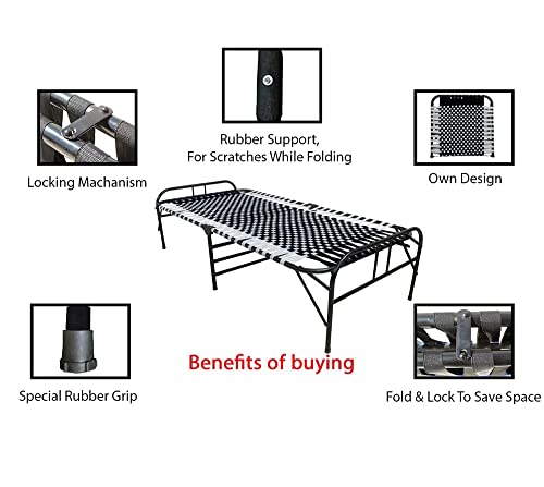 Image of Portable Single Painted Bed | 72x36 Inches | 1 Year Warranty | Synthetic Stripe | Strong Iron Steel Metal Frame Pipe | Easily Storable (Classic, Black)