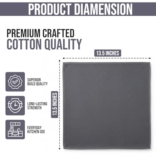 Image of Ameri-Homes 100% Cotton Waffle Weave Kitchen Dish Cloths 6-Pack- Ultra Absorbent & Quick Dry Cleaning Towels for Dishes, Counters & Kitchen Use - Soft, Durable & Lint-Free13.50 X 13.50 inches (Gray)