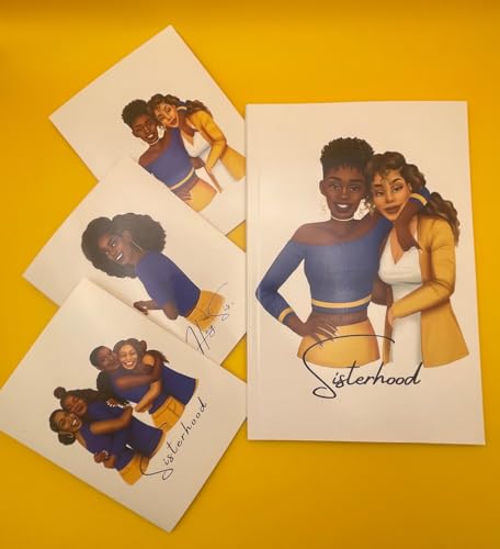 Image of Sisterhood Tote Bag, Journal and Stationery Gift Set, 6x9 inch Lined Journal, 3 Greeting Cards, Embroidered Canvas Tote, Gift Pack for Friends and Sisters (Blue+Gold)