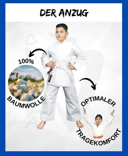 Foto von Chikara Karateanzug Kinder weiß, Karate Anzug Jungen, Karate Anzug Mädchen, Karateanzug Kinder Baumwolle, Kampfsportanzug Kinder (120)