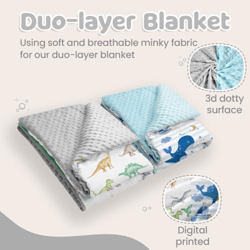 Image of SANDJEST Minky Blanket 2 Pack with Dotted Back 30 x 40 Inches, Gift for Christmas Birthday (Whale, Dinosaur)