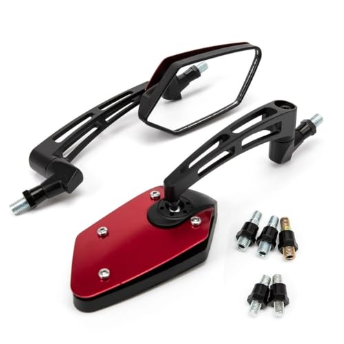 Rétroviseur de moto rotatif rouge retroviseur latéral réglable pour guidon 8mm 10mm