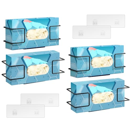 Image of THYGIFTREE Glove Box Holder Wall Mount Dispenser, 4 Pack Metal Rack for Disposable Nitrile, Latex & Vinyl Gloves, Fits 100 & 200 Count Boxes for Kitchen, Garage, Lab, Black