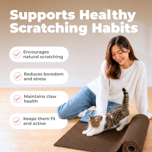 Image of Best Pet Supplies Catify Cat Scratcher, Fun Interactive Scratchers, Posts, Poles, Claw Safe, Furniture Saver Indoor Play Support Natural Cat Behaviors Heavy Duty - Brown Mat - L: 39 inch