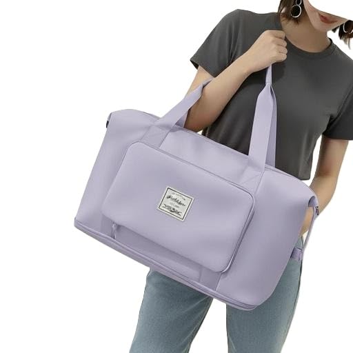 Expandable Travel Duffle Bag with Wheels Large Capacity Waterproof Foldable Luggage Carry On Bag Lavender Free Size-image-3