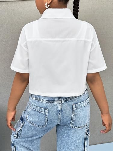 SHENHE Girl's Summer Button Down Short Sleeve Cropped Shirt Collared Blouse Top with Pockets3