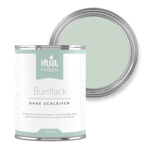 miafarben Buntlack ohne schleifen 750ml, Möbelfarbe, Möbellack für Holz, Metall, Kunststoff (Frostiges Eisgrün)