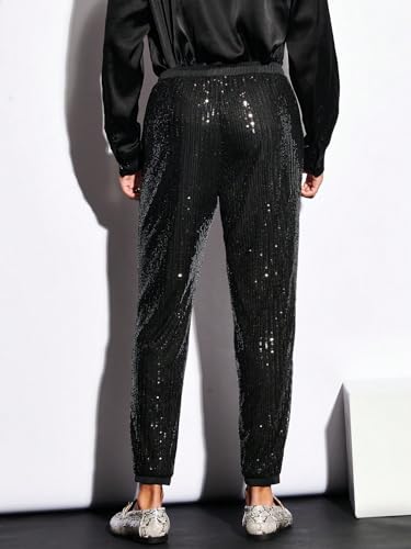 WDIRARA Men's Slant Pocket Contrast Sequin Drawstring Waist Long Solid Jogger Pants2