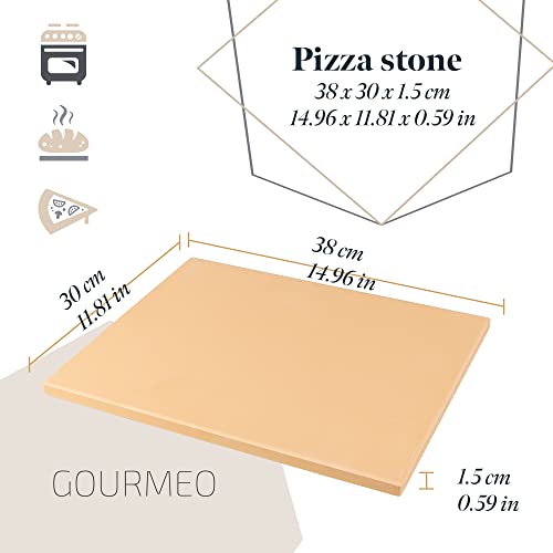 Gourmeo Pizza Stone Pan And Wooden Pizza Paddle - 15X11.8X0.6 Inch - Cordiete Bread Beaking Stone W/Pizza Peel - Suitable For Oven & Grill #TOP3