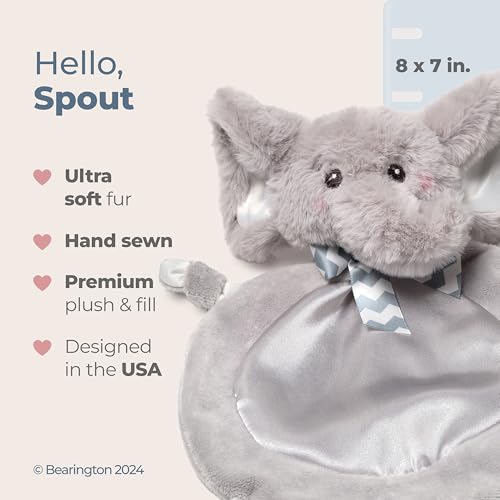 Image of Bearington Baby Wee Spout, 8 x 7 Inch Small Gray Elephant Stuffed Animal, Jungle Nursery Decor, Baby Security Blanket, Elephant Lovey for Babies