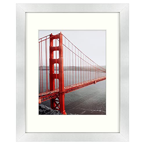 Frametory, 11X14 Picture Frame - Made To Display Pictures 8X10 With Mat Or 11X14 Without Mat - Wide Molding - Pre-Installed Wall Mounting Hardware (Silver, 1 Pack) #TOP6