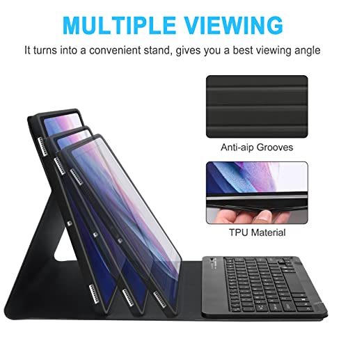 Image of Samsung Galaxy Tab S8+ /S7 FE 2021 /S7 Plus 2020 Case, Detachable Bluetooth Backlit 12.4 inch Keyboard Protective Cover with S Pen Holder, Black(Tab Not Included)