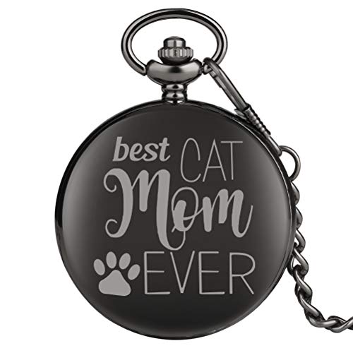JLySHOP - Reloj de Bolsillo para niños de la Serie Best Cat Mom Ever, Reloj de Bolsillo clásico de Cuarzo Mediano para Mujer, Unisex, Cadena de Reloj de Bolsillo para Adolescentes