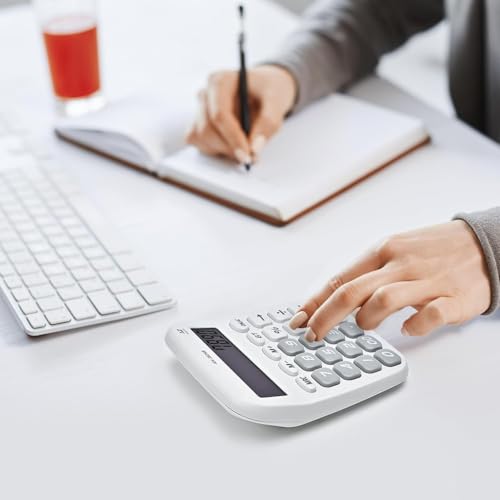 Image of Desktop Calculator with Big Easy-Press Buttons, 12 Digit Large Display Adding Machine for Office Desk & Home Use, White