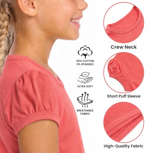 Image of Lilax Girls Short Puff Sleeve Cotton T-Shirt, Toddler & Little Girls Top | 95% Cotton Puff Sleeve Tee; Crewneck, Short Sleeve; Toddler & Girls Sizes 2T-12; for School, Play & Everyday; Machine Wash