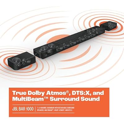 JBL Bar 1000: 7.1.4-Channel soundbar with Detachable Surround Speakers, MultiBeamTM, Dolby Atmos, and DTS:X, Black