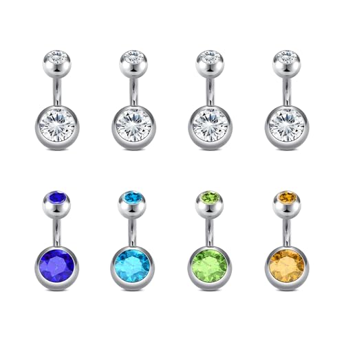 VCMART 14G Short Belly Button Ring - 8pcs Pack, 6mm Bar, Stainless Steel, Hypoallergenic, Body Jewelry Grade