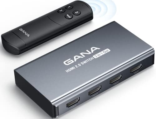 HDMI切替器 3入力1出力 4K@60Hz GANA HDMIセレクター リモコン付き アルミニウム合金製 3D HDCP2.2 HDR対応 Xbox PS5/4/3 Fire Stick Roku Blu-Rayプレーヤー テレビ プロジェクター等に適用