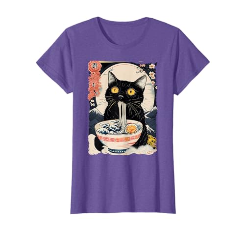 Kawaii cat eating ramen noodles funny anime t-shirt