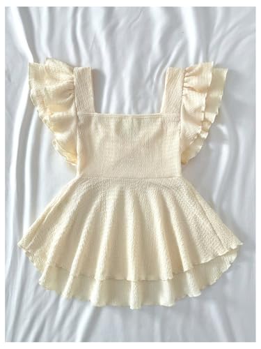 SweatyRocks Girl's Layered Ruffle Sleeve Peplum Top Ruched Sweetheart Neck Flowy T Shirts2